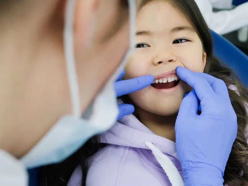 A child having a gentle dental check-up