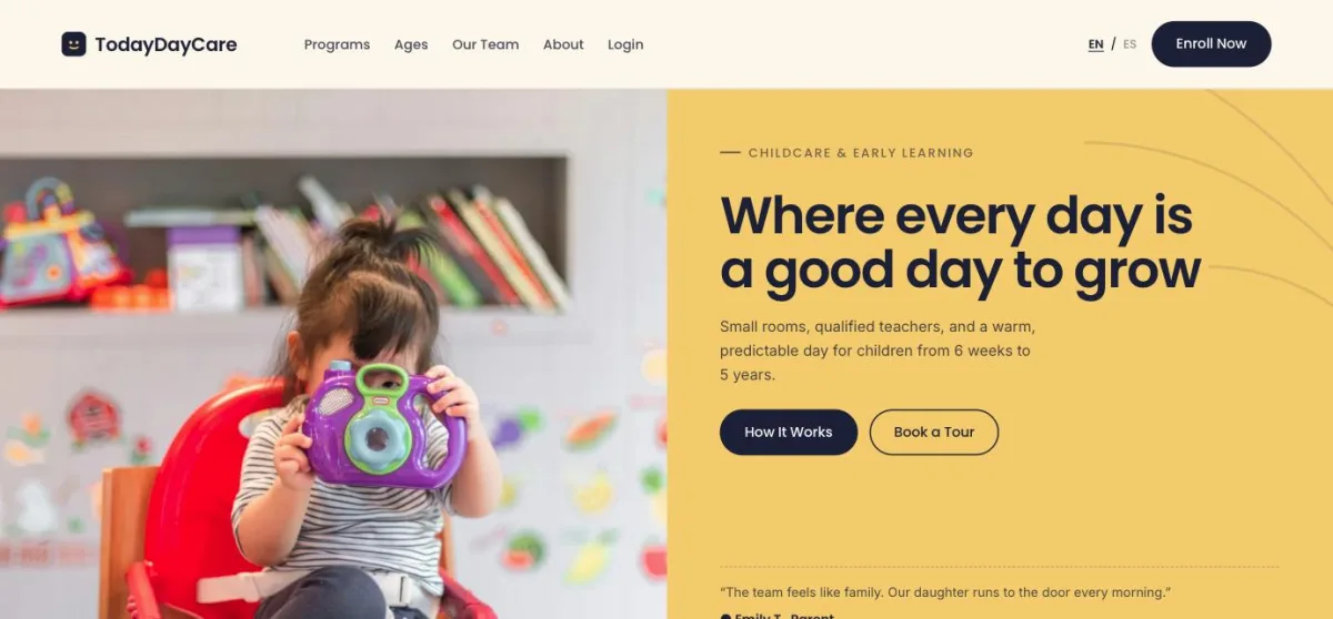 TodayDayCare — landing page demo